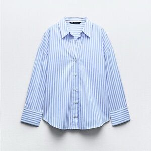 Zara - Poplin Shirt - Blue & White Stripe Button Down